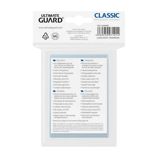 FUNDAS CLASSIC TRANSPARENTE TAMAÑO STANDARD 100 UD- Ultimate Guard